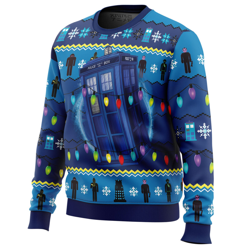 WHO’S Outside Doctor Who Ugly Christmas Sweater - Holiday Jumper Sweatshirt - Narides