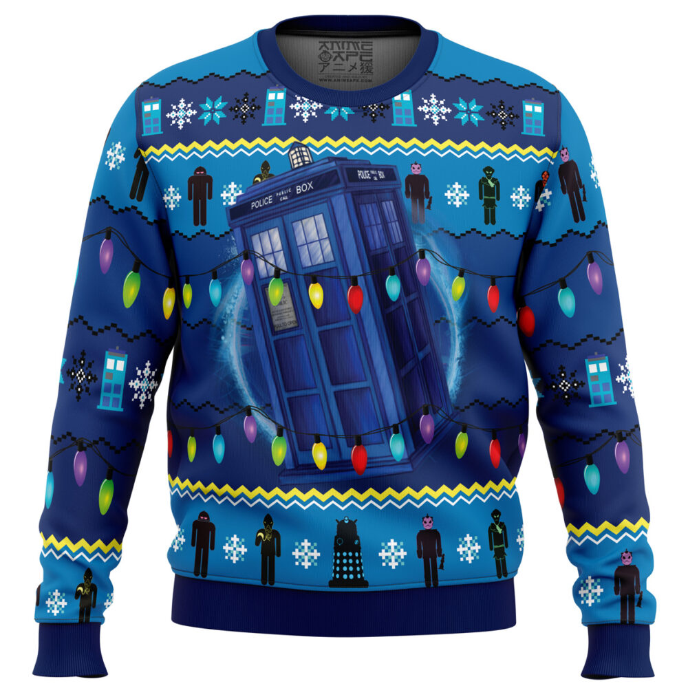 WHO’S Outside Doctor Who Ugly Christmas Sweater - Holiday Jumper Sweatshirt - Narides