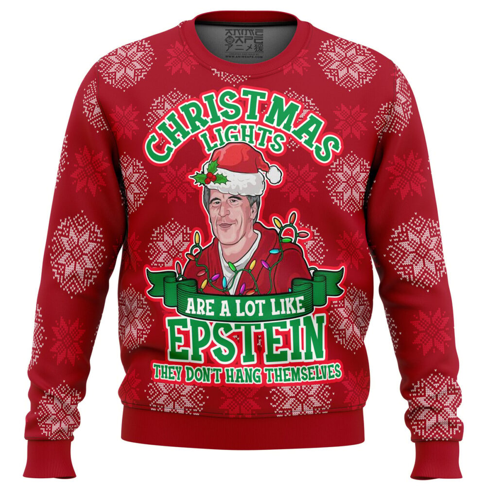 Xmas Lights Are Like Epstein Ugly Christmas Sweater - Funny Holiday Jumper Sweatshirt - Narides