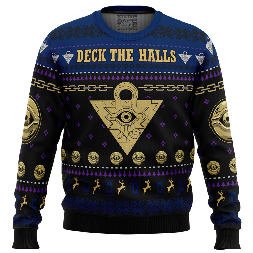 Yugioh Deck the Halls Ugly Christmas Sweater - Holiday Jumper Sweatshirt - Narides