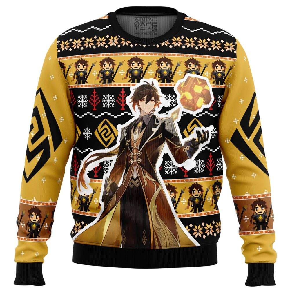 Zhongli Genshin Impact Ugly Christmas Sweater - Holiday Jumper Sweatshirt - Narides